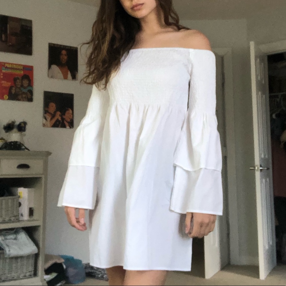 style house white off the shoulder dress